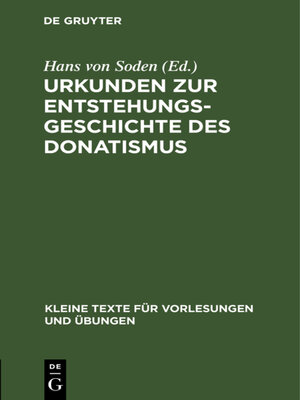 cover image of Urkunden zur Entstehungsgeschichte des Donatismus